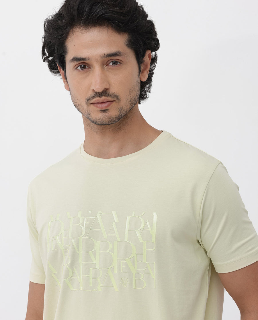 Rare Rabbit Men's Masco Pastel Green Cotton Blend Graphic Print Regular Fit Half Sleeve Crew Neck T-Shirt