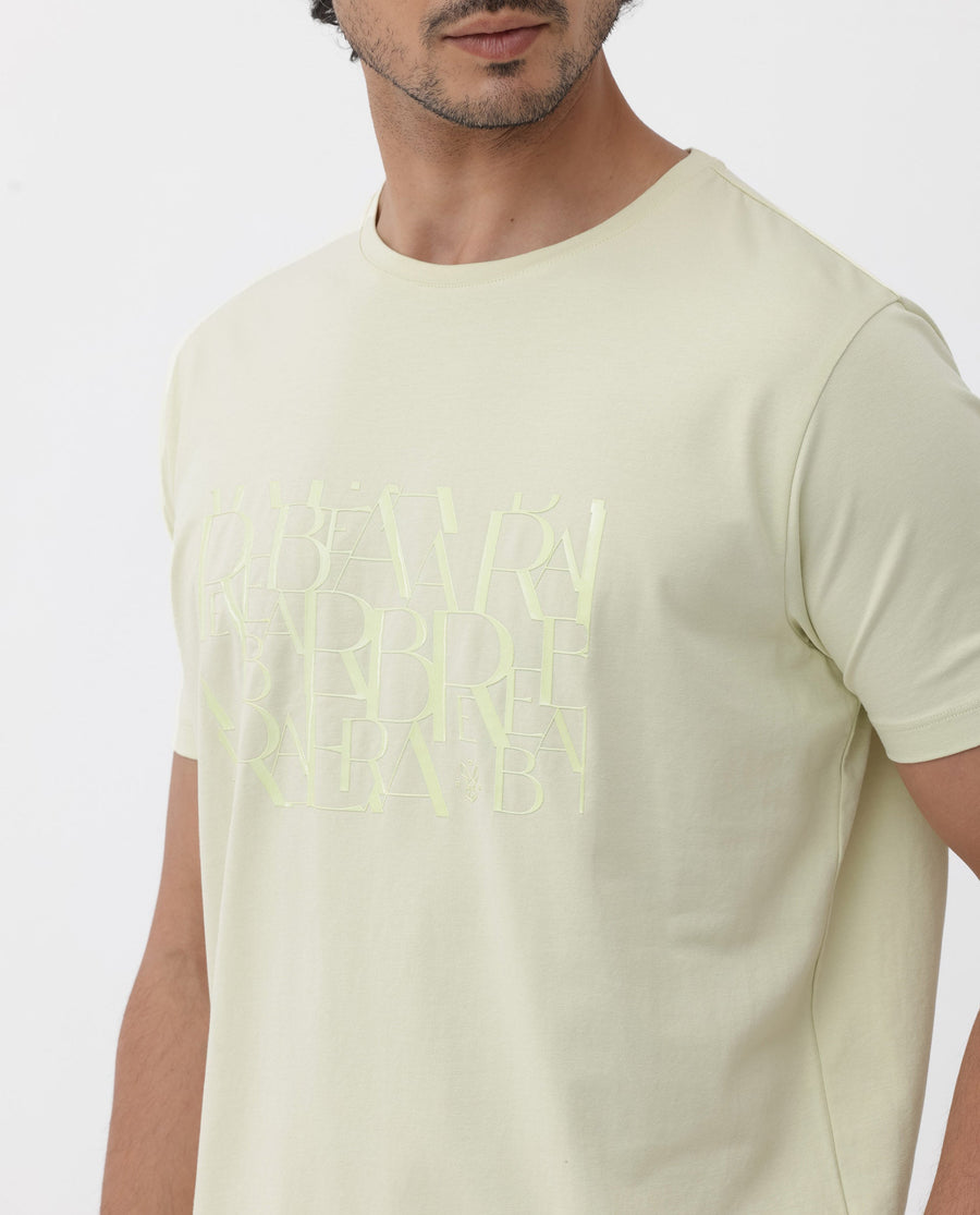 Rare Rabbit Men's Masco Pastel Green Cotton Blend Graphic Print Regular Fit Half Sleeve Crew Neck T-Shirt