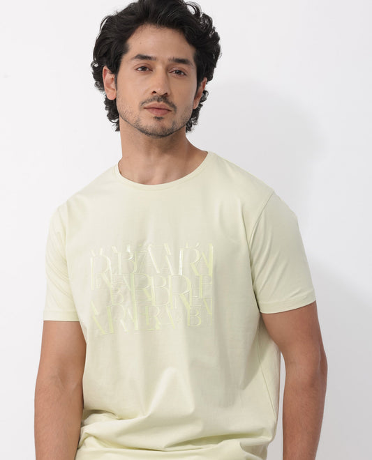Rare Rabbit Men's Masco Pastel Green Cotton Blend Graphic Print Regular Fit Half Sleeve Crew Neck T-Shirt