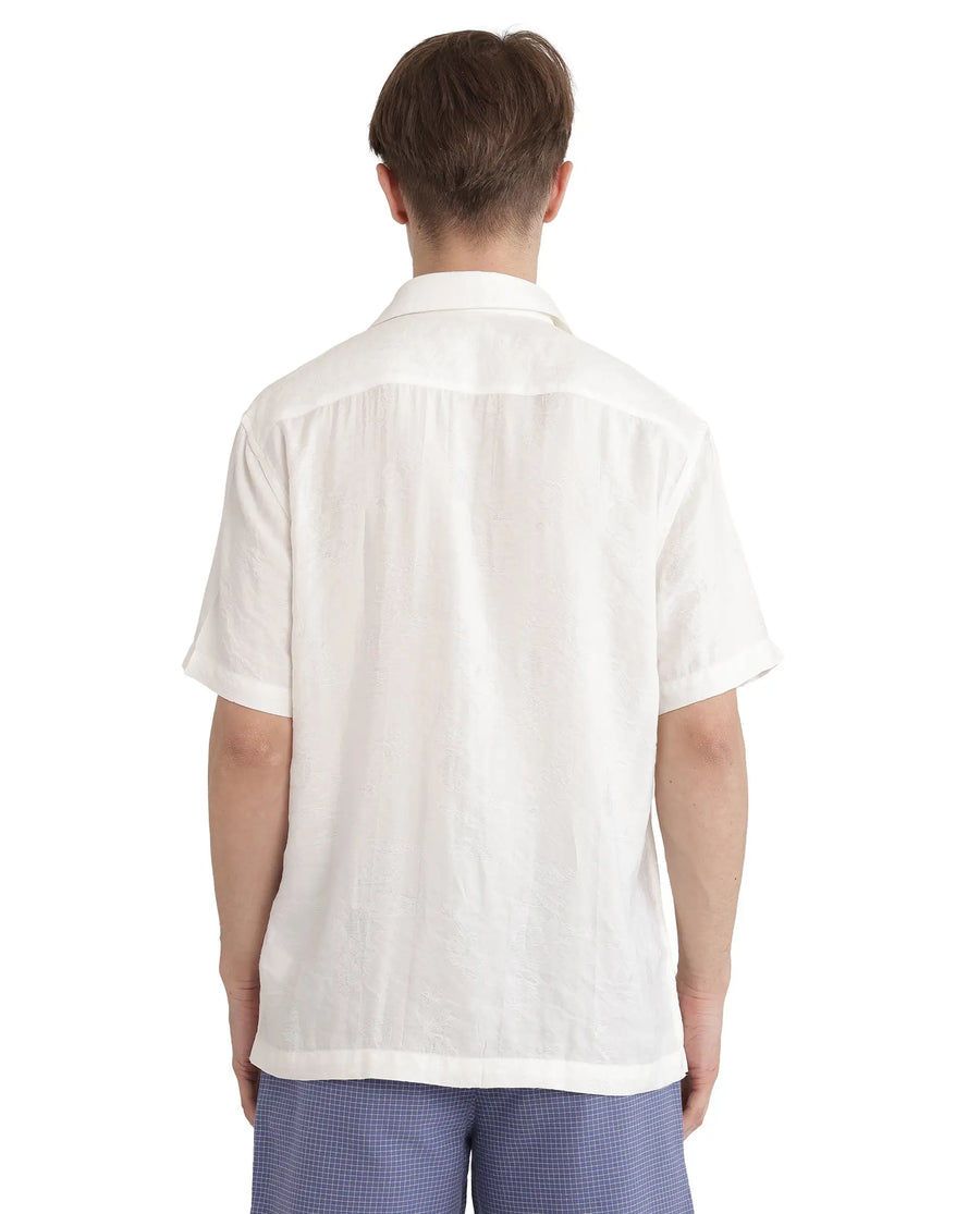 Rare Rabbit Men's Masie White Viscose Blend Plain Regular Fit Half Sleeve Collared Shirt