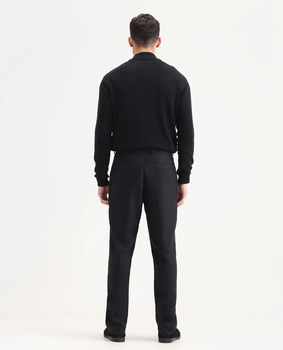 Rare Rabbit Men's Masoni-B Black Linen Blend Plain Relaxed Fit Trouser