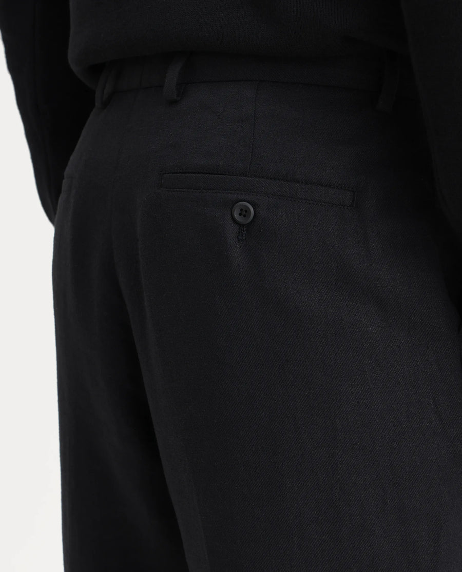 Rare Rabbit Men's Masoni-B Black Linen Blend Plain Relaxed Fit Trouser