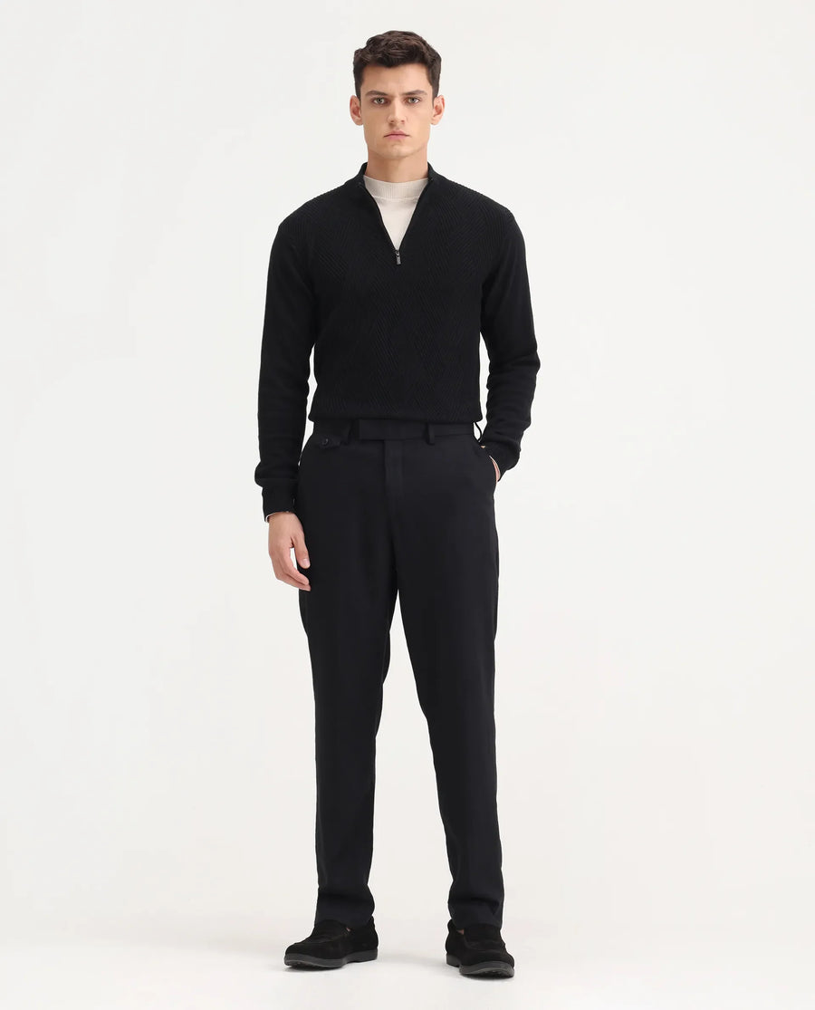 Rare Rabbit Men's Masoni-B Black Linen Blend Plain Relaxed Fit Trouser