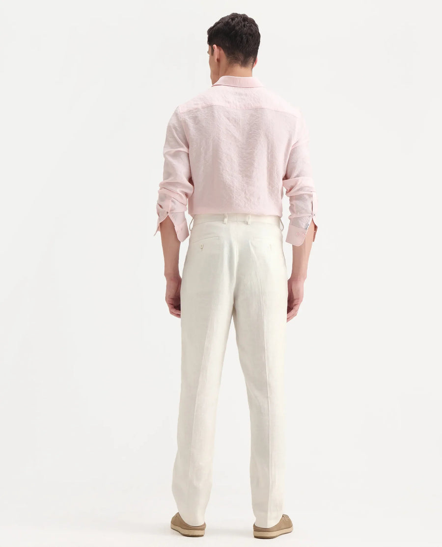 Rare Rabbit Men's Masoni-B Off White Linen Blend Plain Relaxed Fit Trouser
