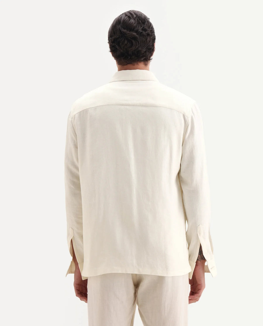 Rare Rabbit Men's Masoni-T Off White Linen Blend Fabric Collared Neck Regular Fit Plain Jacket