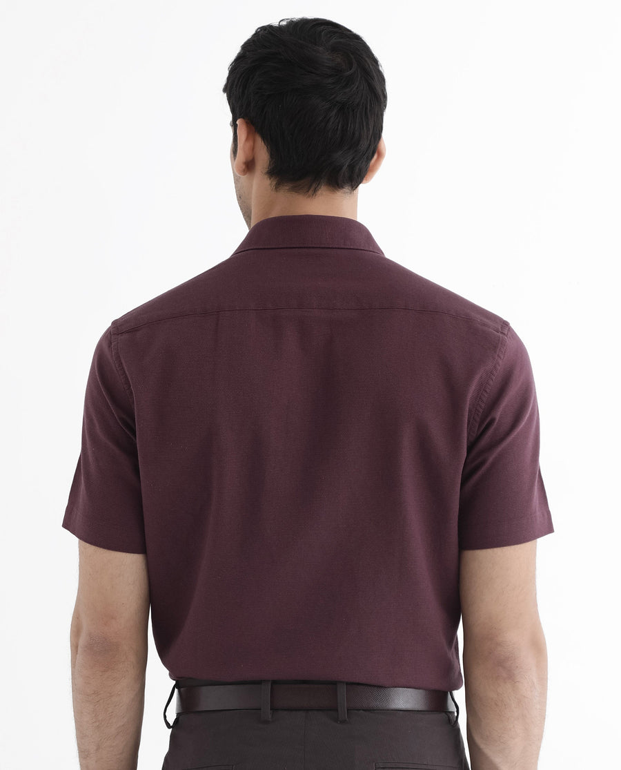 Rare Rabbit Men's Matto-1 Maroon Cotton Striped Print Boxy Fit Half Sleeve Collared Shirt