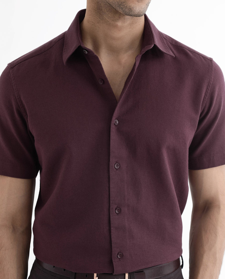 Rare Rabbit Men's Matto-1 Maroon Cotton Striped Print Boxy Fit Half Sleeve Collared Shirt