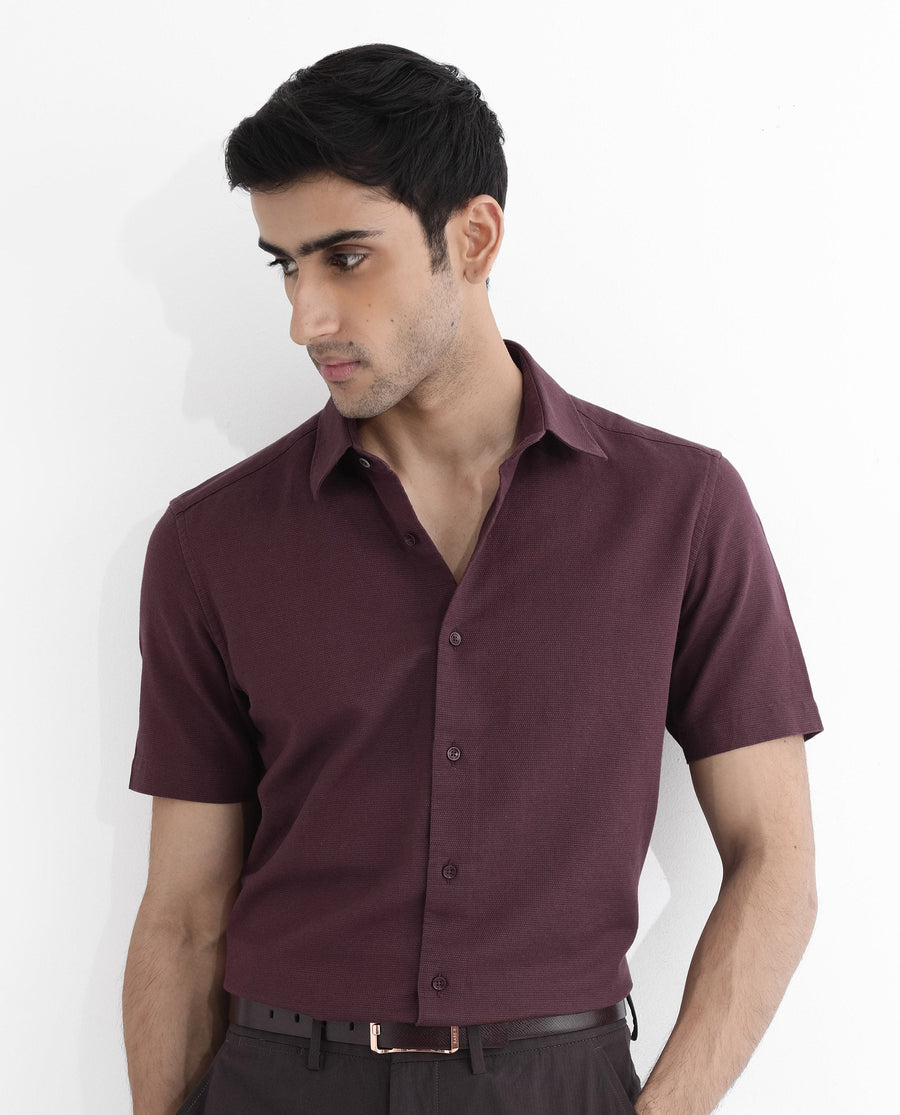 Rare Rabbit Men's Matto-1 Maroon Cotton Striped Print Boxy Fit Half Sleeve Collared Shirt