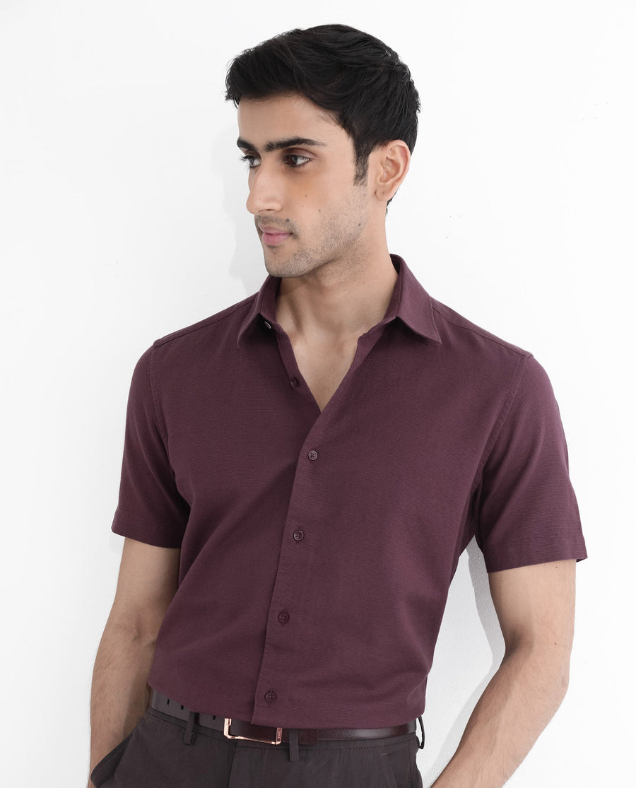 Rare Rabbit Men's Matto-1 Maroon Cotton Striped Print Boxy Fit Half Sleeve Collared Shirt