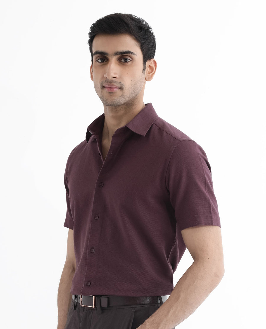 Rare Rabbit Men's Matto-1 Maroon Cotton Striped Print Boxy Fit Half Sleeve Collared Shirt