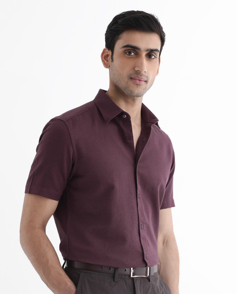 Rare Rabbit Men's Matto-1 Maroon Cotton Striped Print Boxy Fit Half Sleeve Collared Shirt