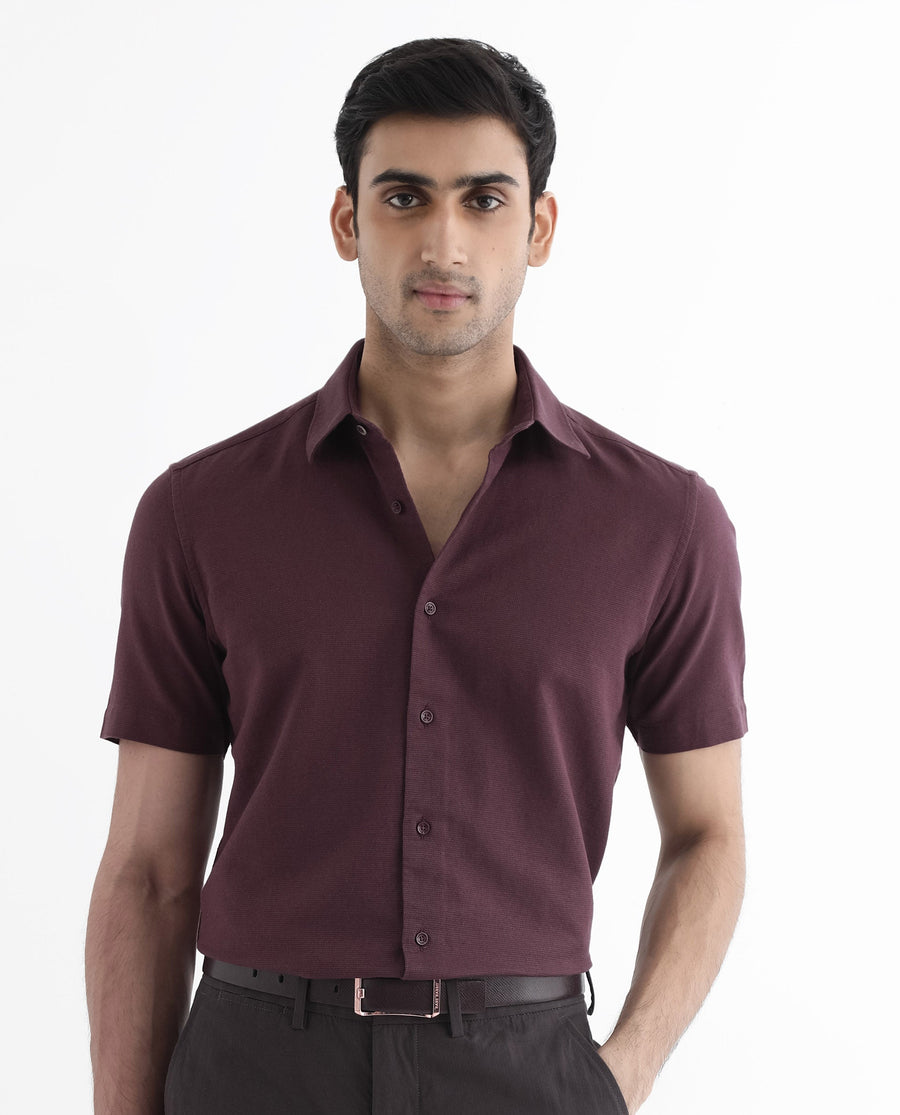 Rare Rabbit Men's Matto-1 Maroon Cotton Striped Print Boxy Fit Half Sleeve Collared Shirt