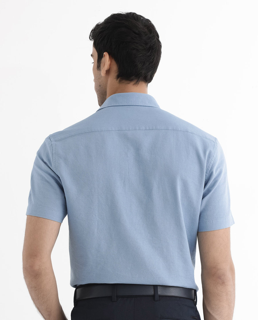 Rare Rabbit Men's Matto-1 Dusky Blue Cotton Striped Print Boxy Fit Half Sleeve Collared Shirt