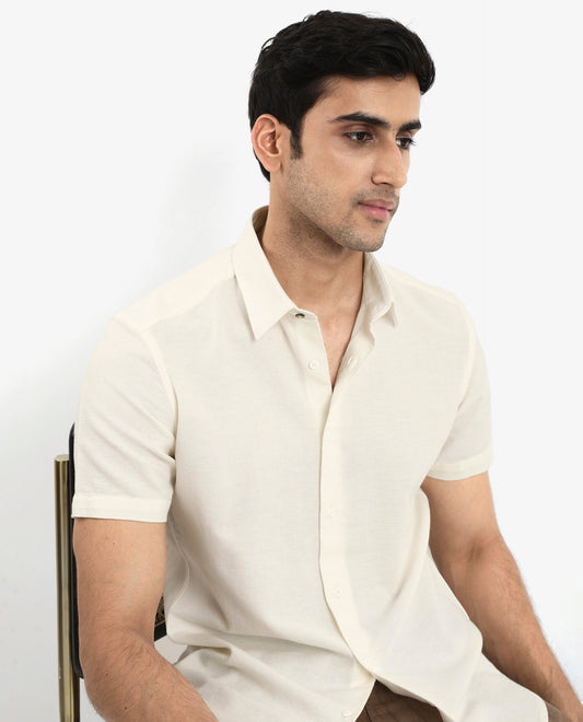 Rare Rabbit Men's Matto-1 White Cotton Striped Print Boxy Fit Half Sleeve Collared Shirt