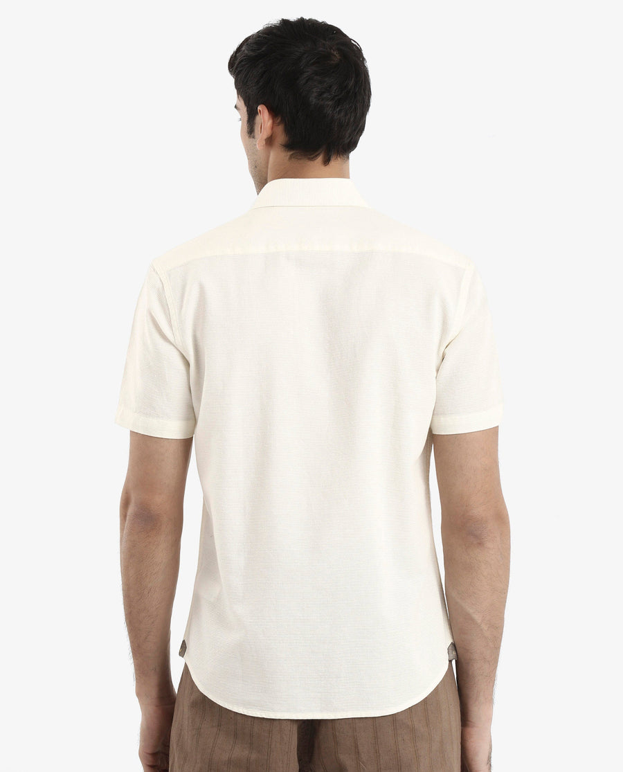Rare Rabbit Men's Matto-1 White Cotton Striped Print Boxy Fit Half Sleeve Collared Shirt