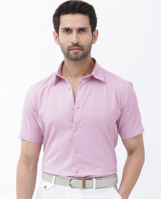 Rare Rabbit Men's Mattoo Pink Cotton Striped Print Boxy Fit Half Sleeve Collared Shirt