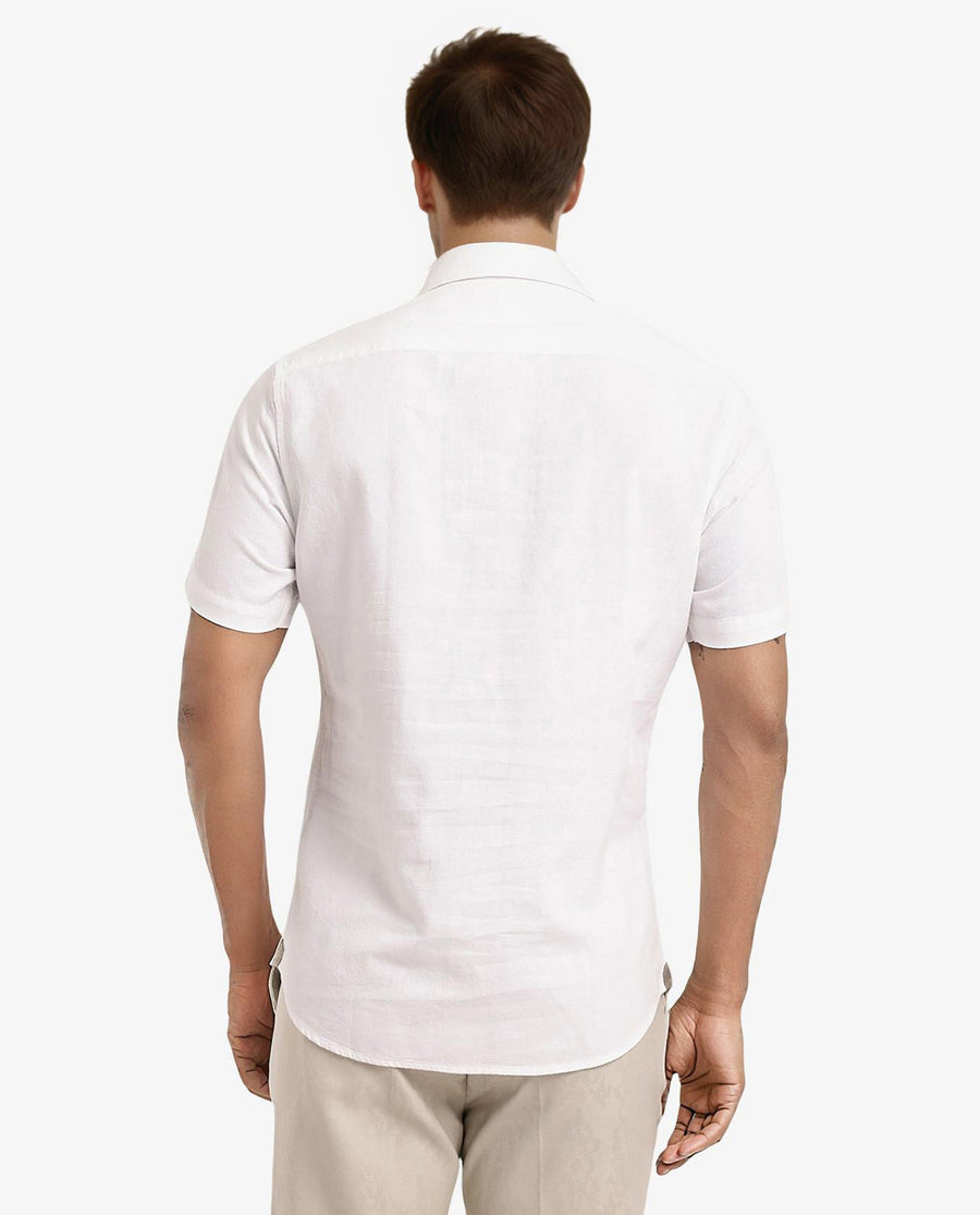 Rare Rabbit Men's Matto White Cotton Striped Print Regular Fit Half Sleeve Collared Shirt