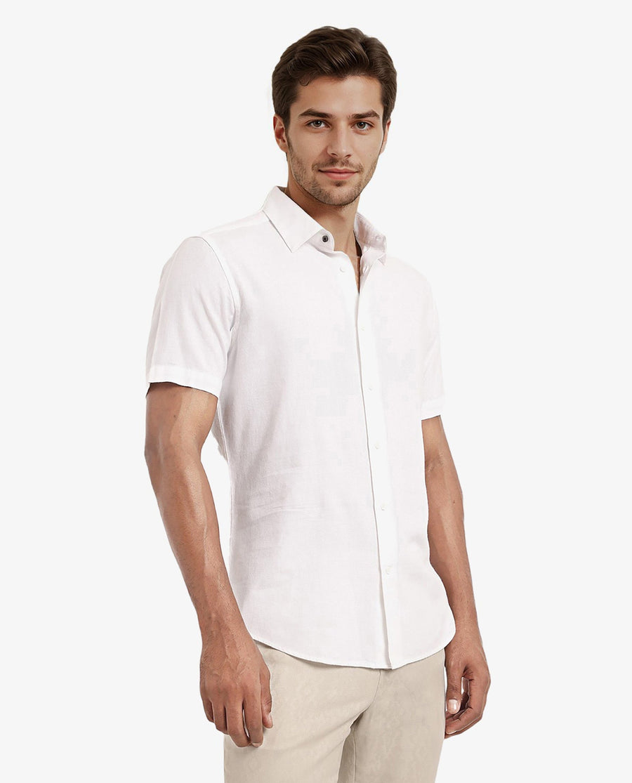 Rare Rabbit Men's Matto White Cotton Striped Print Regular Fit Half Sleeve Collared Shirt