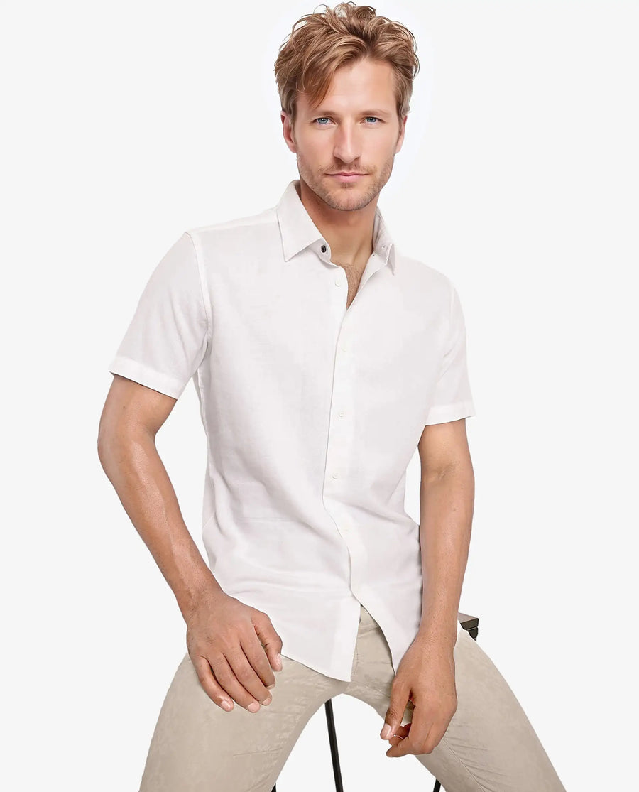 Rare Rabbit Men's Matto White Cotton Striped Print Regular Fit Half Sleeve Collared Shirt