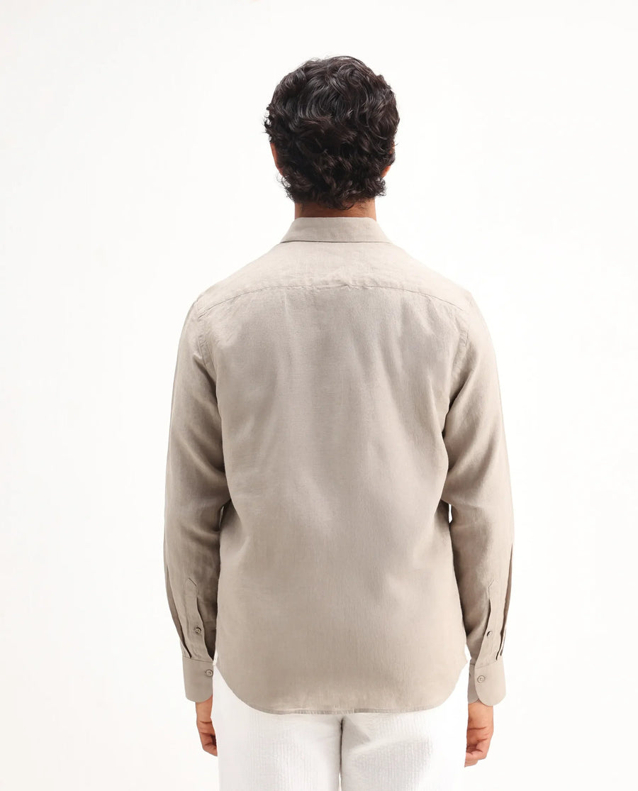 Rare Rabbit Men's Mavi Beige Linen Plain Regular Fit Full Sleeve Collared Shirt