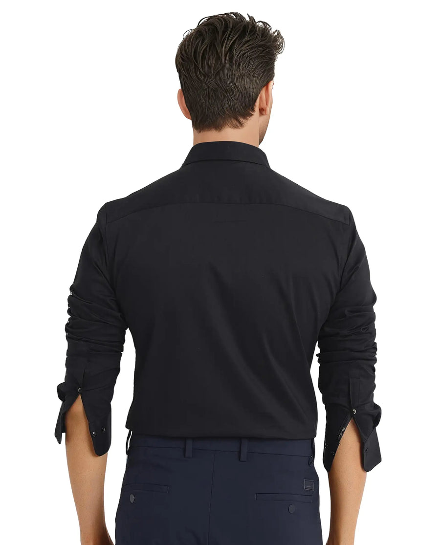 Rare Rabbit Men's Mawz Black Cotton Plain Regular Fit Full Sleeve Collared Shirt