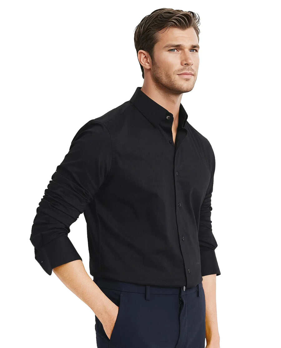 Rare Rabbit Men's Mawz Black Cotton Plain Regular Fit Full Sleeve Collared Shirt