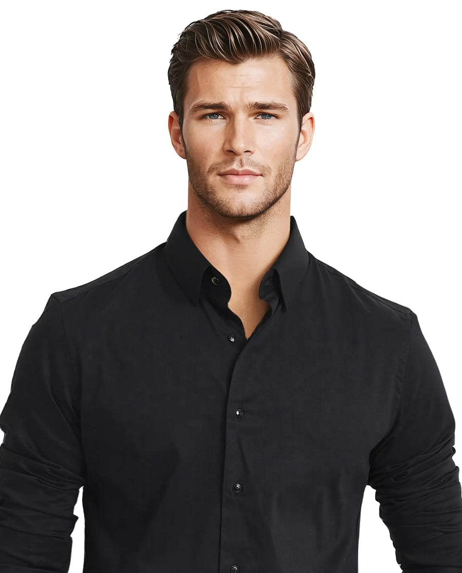 Rare Rabbit Men's Mawz Black Cotton Plain Regular Fit Full Sleeve Collared Shirt