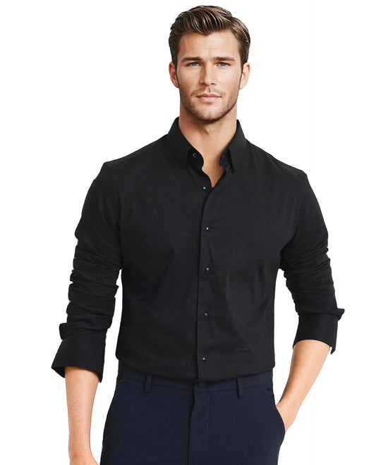 Rare Rabbit Men's Mawz Black Cotton Plain Regular Fit Full Sleeve Collared Shirt
