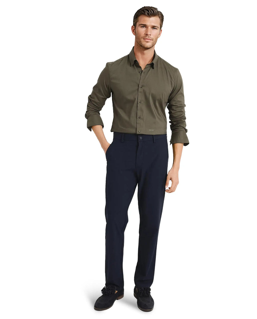 Rare Rabbit Men's Mawz Olive Cotton Plain Regular Fit Full Sleeve Collared Shirt