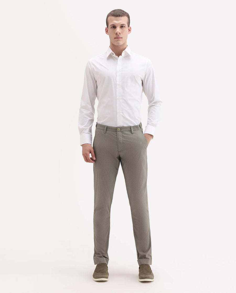 Rare Rabbit Men's Maxim Beige Cotton Polka Print Slim Fit Trouser