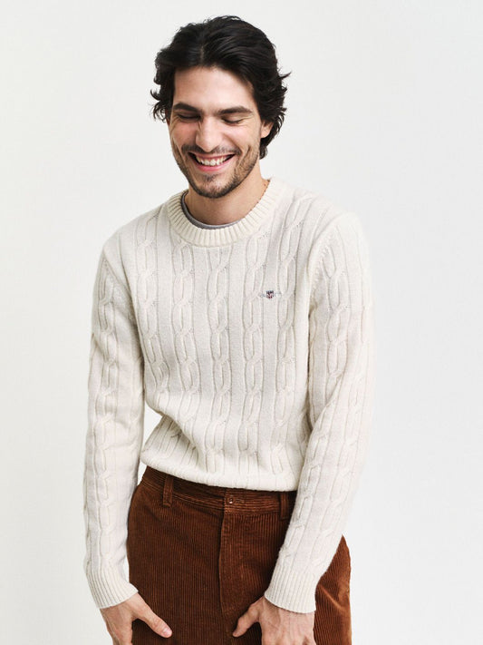 GANT Men Cable Knit Round Neck Woollen Pullover Sweater