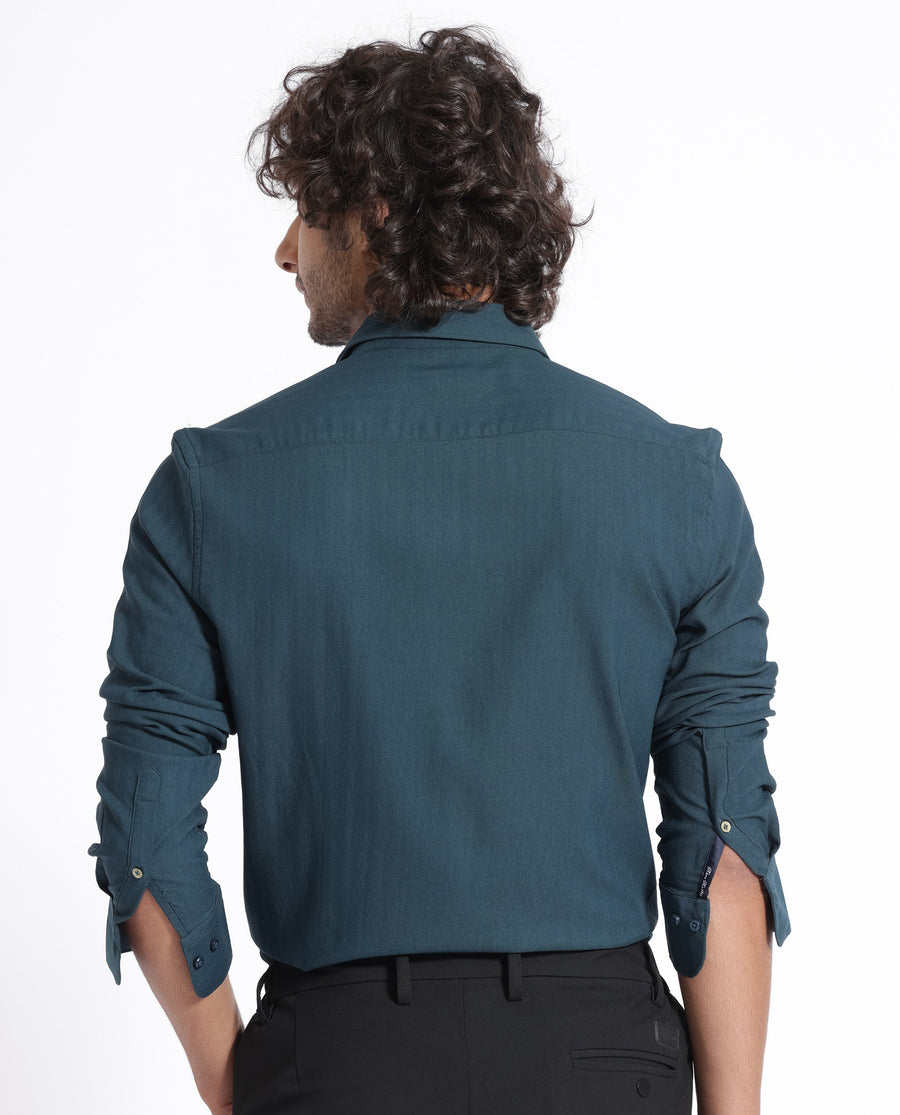 Rare Rabbit Men's Me Green Polyester Plain Regular Fit Full Sleeve Collared Shirt