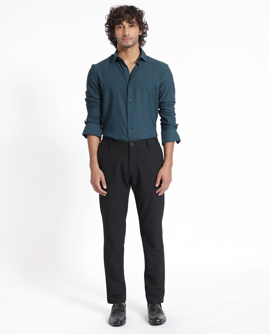 Rare Rabbit Men's Me Green Polyester Plain Regular Fit Full Sleeve Collared Shirt