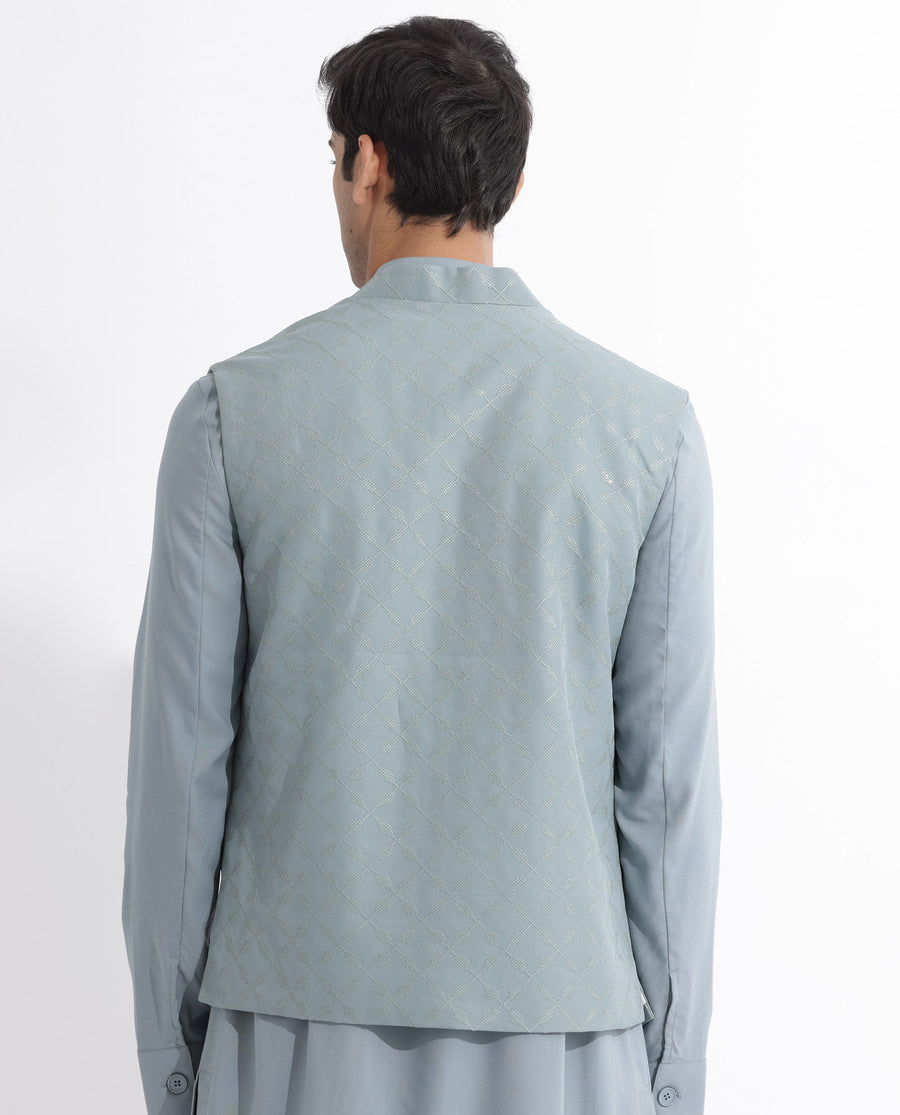 Rare Rabbit Men's Medob Dusky Green Viscose Embroidered Tailored Fit Sleeveless Mandarin Collar Bandhgala Rare Rabbit Men's Lasmos-B1 Beige Viscose Embroidered Regular Fit Sleeveless Mandarin Collar Bandhgala Nehru Jacket
