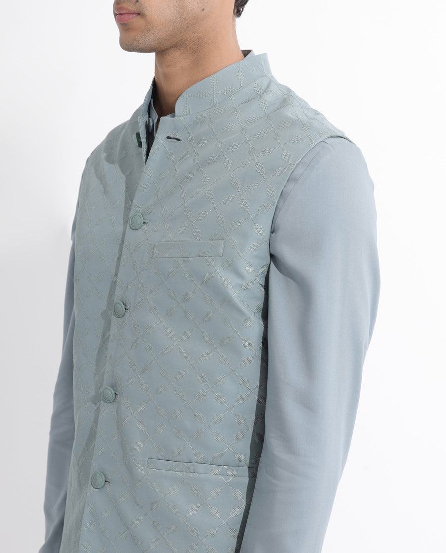 Rare Rabbit Men's Medob Dusky Green Viscose Embroidered Tailored Fit Sleeveless Mandarin Collar Bandhgala Rare Rabbit Men's Lasmos-B1 Beige Viscose Embroidered Regular Fit Sleeveless Mandarin Collar Bandhgala Nehru Jacket