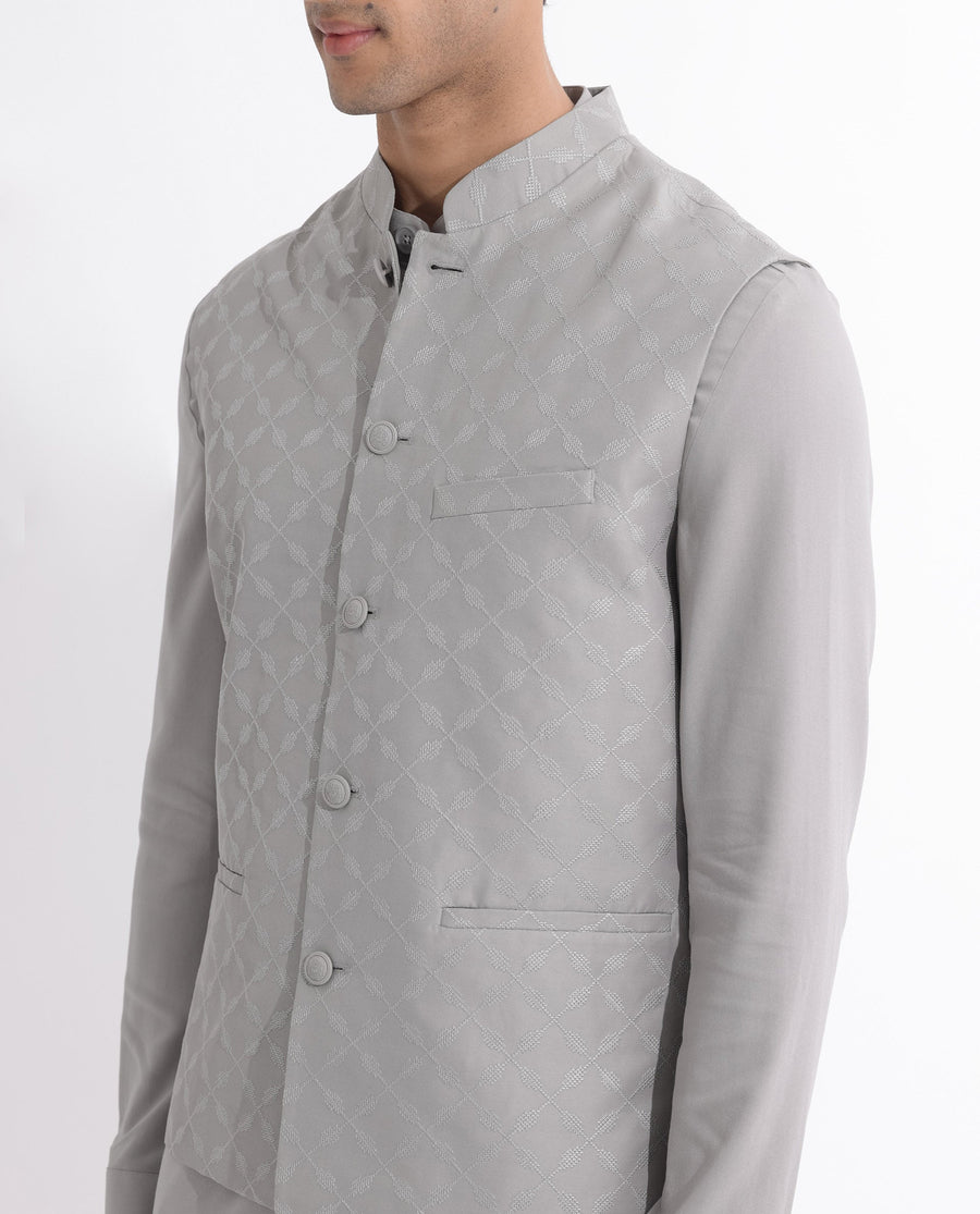 Rare Rabbit Men's Medob Grey Viscose Embroidered Tailored Fit Sleeveless Mandarin Collar Bandhgala Rare Rabbit Men's Lasmos-B1 Beige Viscose Embroidered Regular Fit Sleeveless Mandarin Collar Bandhgala Nehru Jacket