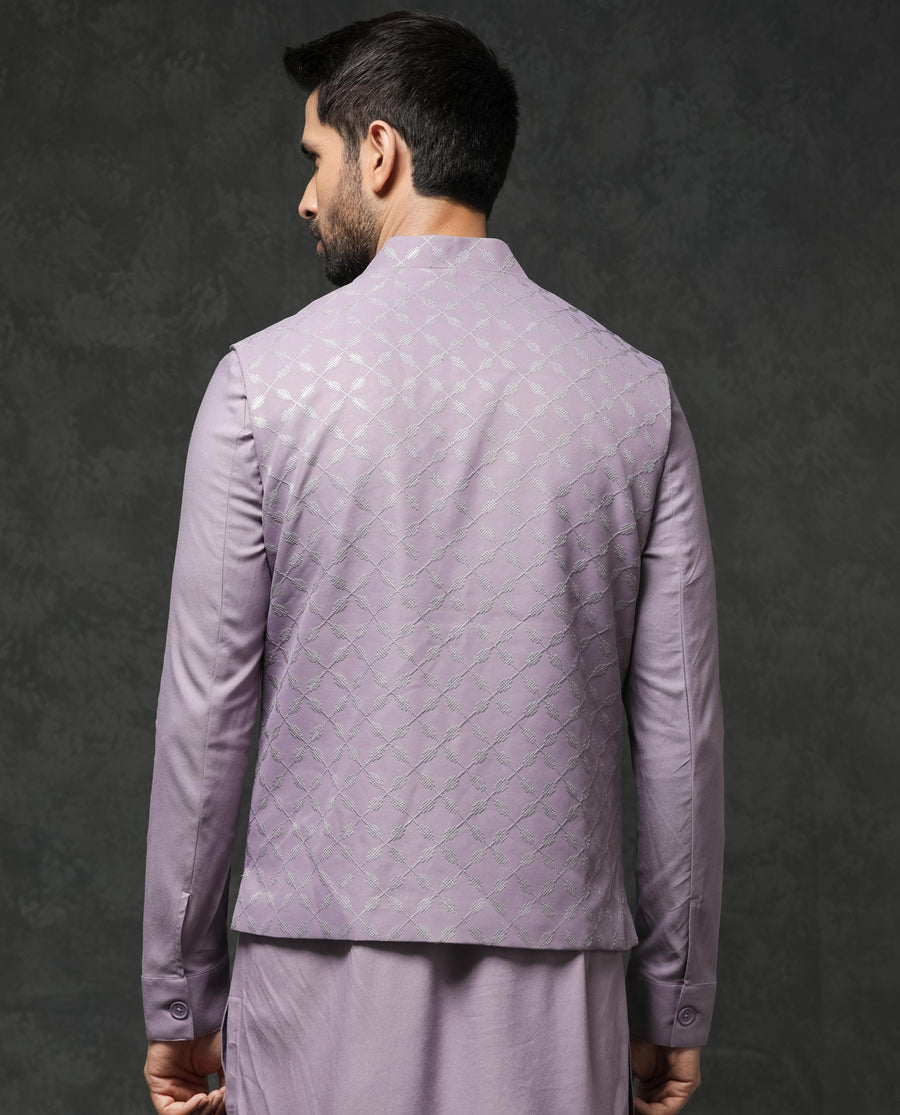 Rare Rabbit Men's Medo-B1 Pastel Purple Viscose Embroidered Tailored Fit Sleeveless Mandarin Collar Bandhgala Rare Rabbit Men's Lasmos-B1 Beige Viscose Embroidered Regular Fit Sleeveless Mandarin Collar Bandhgala Nehru Jacket