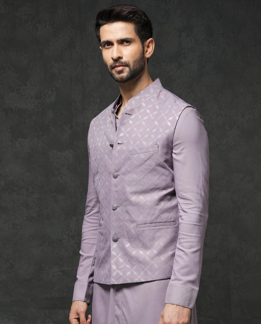 Rare Rabbit Men's Medo-B1 Pastel Purple Viscose Embroidered Tailored Fit Sleeveless Mandarin Collar Bandhgala Rare Rabbit Men's Lasmos-B1 Beige Viscose Embroidered Regular Fit Sleeveless Mandarin Collar Bandhgala Nehru Jacket