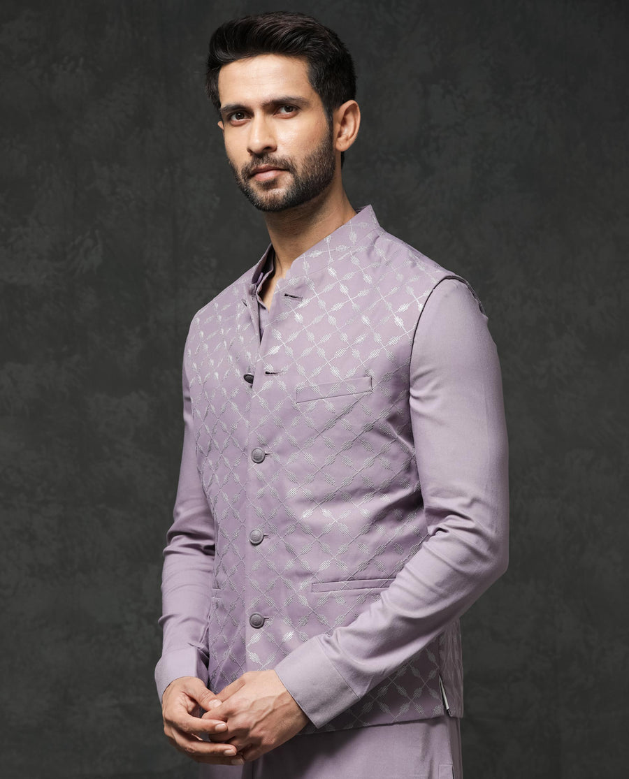 Rare Rabbit Men's Medo-B1 Pastel Purple Viscose Embroidered Tailored Fit Sleeveless Mandarin Collar Bandhgala Rare Rabbit Men's Lasmos-B1 Beige Viscose Embroidered Regular Fit Sleeveless Mandarin Collar Bandhgala Nehru Jacket