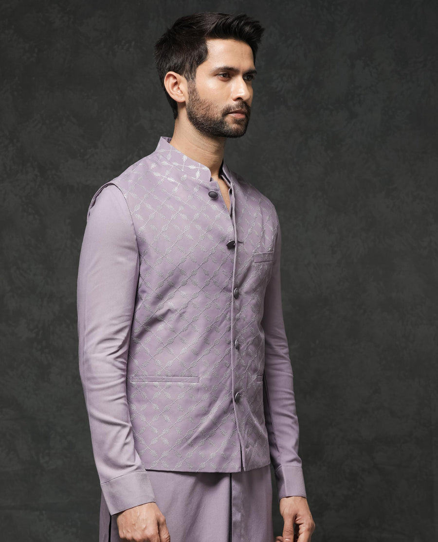 Rare Rabbit Men's Medo-B1 Pastel Purple Viscose Embroidered Tailored Fit Sleeveless Mandarin Collar Bandhgala Rare Rabbit Men's Lasmos-B1 Beige Viscose Embroidered Regular Fit Sleeveless Mandarin Collar Bandhgala Nehru Jacket