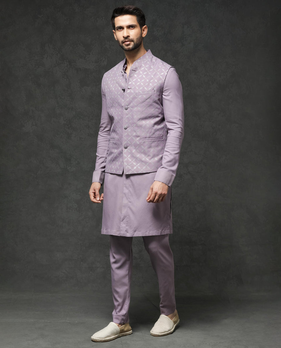 Rare Rabbit Men's Medo-B1 Pastel Purple Viscose Embroidered Tailored Fit Sleeveless Mandarin Collar Bandhgala Rare Rabbit Men's Lasmos-B1 Beige Viscose Embroidered Regular Fit Sleeveless Mandarin Collar Bandhgala Nehru Jacket