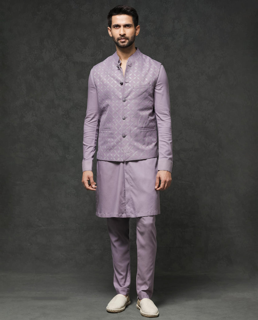 Rare Rabbit Men's Medo-B1 Pastel Purple Viscose Embroidered Tailored Fit Sleeveless Mandarin Collar Bandhgala Rare Rabbit Men's Lasmos-B1 Beige Viscose Embroidered Regular Fit Sleeveless Mandarin Collar Bandhgala Nehru Jacket