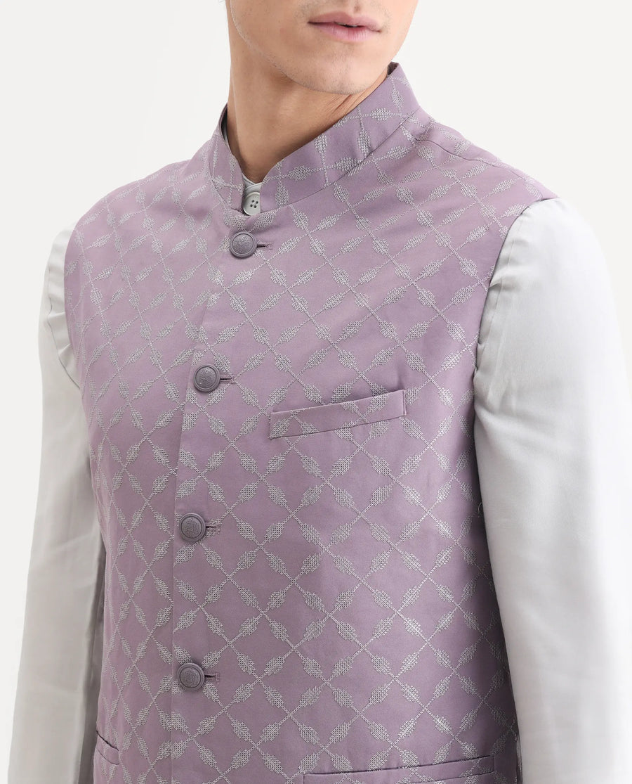 Rare Rabbit Men's Medob Pastel Purple Viscose Embroidered Tailored Fit Sleeveless Mandarin Collar Bandhgala Rare Rabbit Men's Lasmos-B1 Beige Viscose Embroidered Regular Fit Sleeveless Mandarin Collar Bandhgala Nehru Jacket