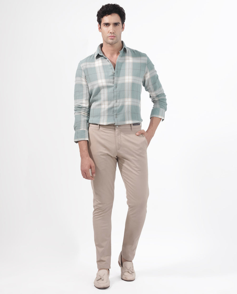 Rare Rabbit Men's Melfi Teal Cotton Checked Print Regular Fit Full Sleeve Collared Shirt