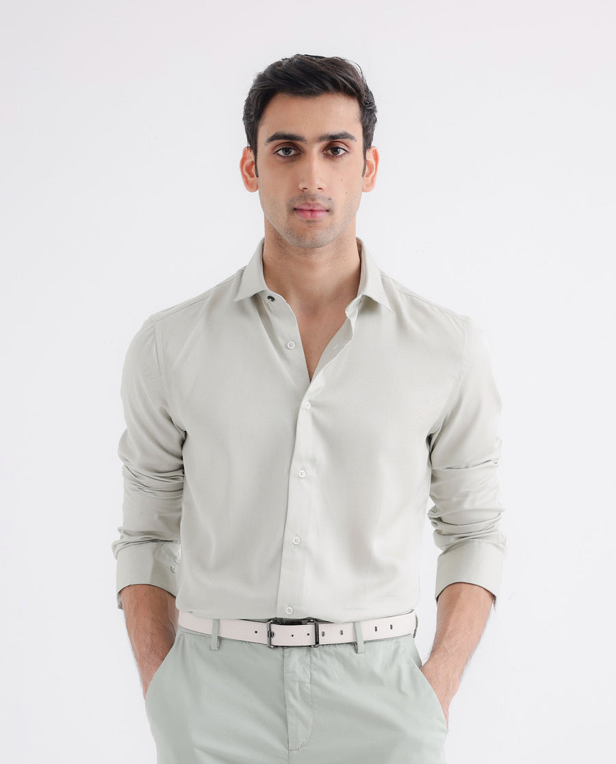 Rare Rabbit Men's Memo Ls Pastel Green Tencel Plain Regular Fit Full Sleeve Collared Shirt