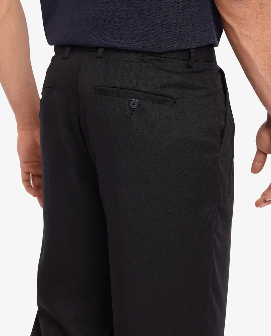 Rare Rabbit Men's Memos Black Tencel Plain Regular Fit Trouser