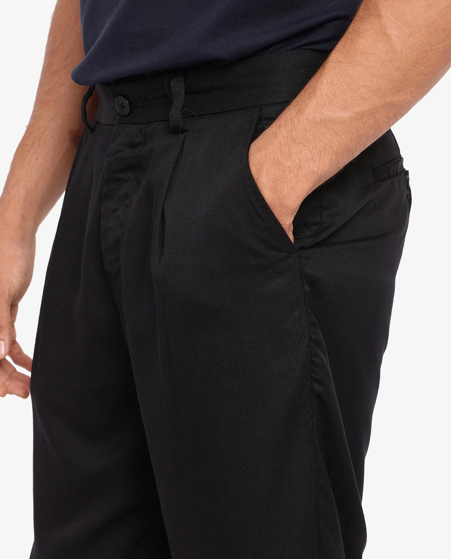 Rare Rabbit Men's Memos Black Tencel Plain Regular Fit Trouser