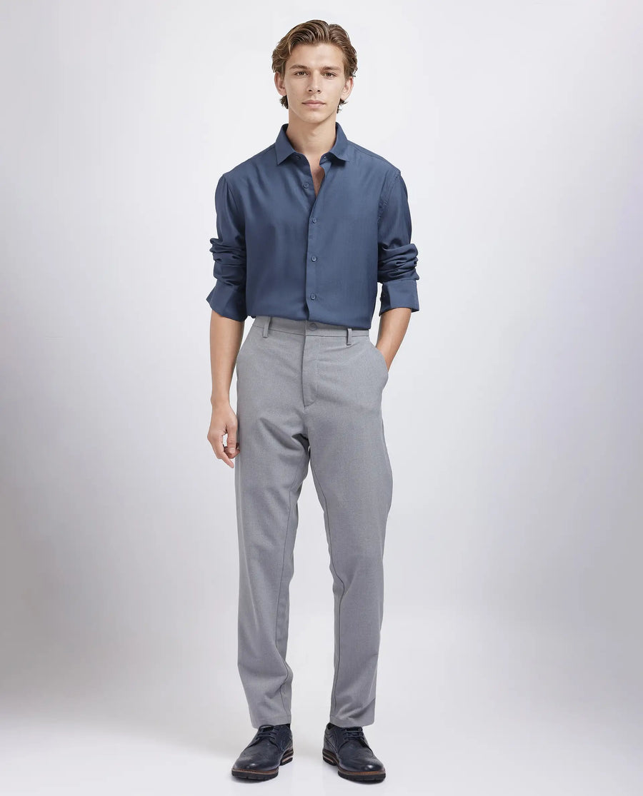 Rare Rabbit Men's Mer-25 Dusky Blue Viscose Blend Textured Regular Fit Full Sleeve Collared Shirt