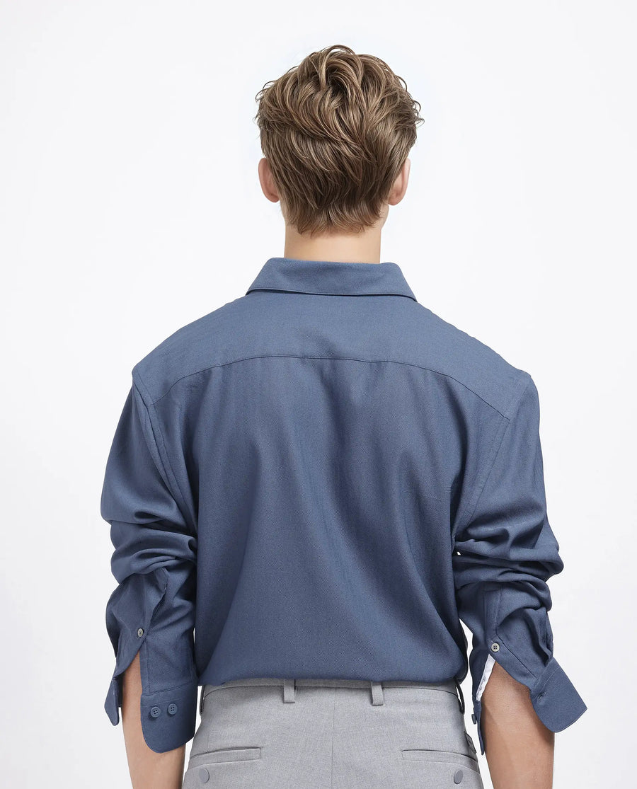 Rare Rabbit Men's Mer-25 Dusky Blue Viscose Blend Textured Regular Fit Full Sleeve Collared Shirt