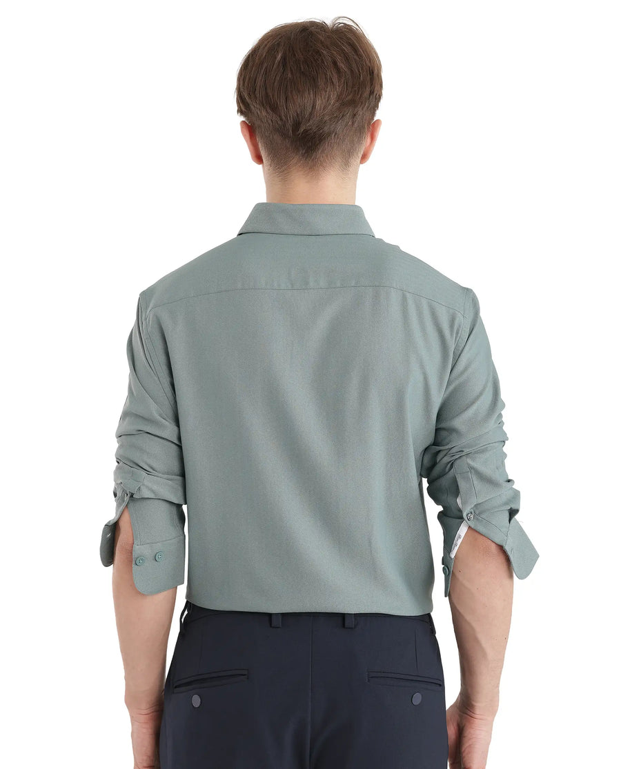 Rare Rabbit Men's Mer-25 Dusky Green Viscose Blend Textured Regular Fit Full Sleeve Collared Shirt